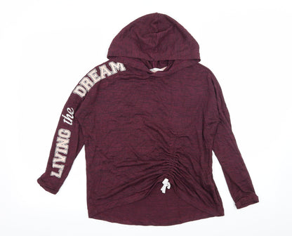 H&M Girls Purple  Jersey Pullover Hoodie Size 9-10 Years  - Living the dream