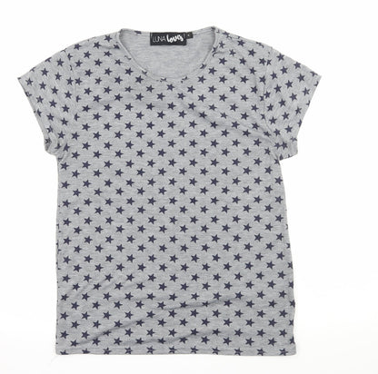 Luna Loves Womens Grey Geometric Jersey Basic T-Shirt Size S  - Stars