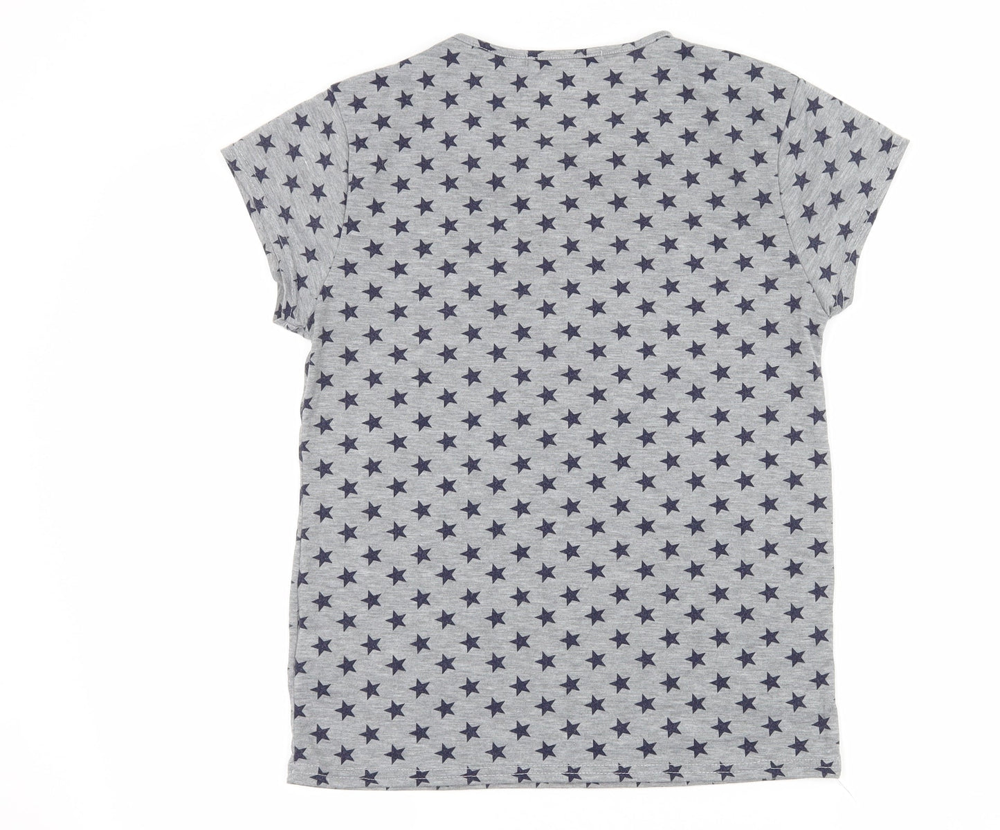 Luna Loves Womens Grey Geometric Jersey Basic T-Shirt Size S  - Stars