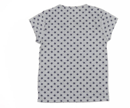 Luna Loves Womens Grey Geometric Jersey Basic T-Shirt Size S  - Stars