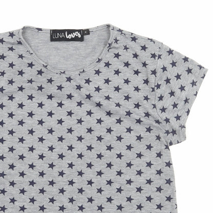 Luna Loves Womens Grey Geometric Jersey Basic T-Shirt Size S  - Stars