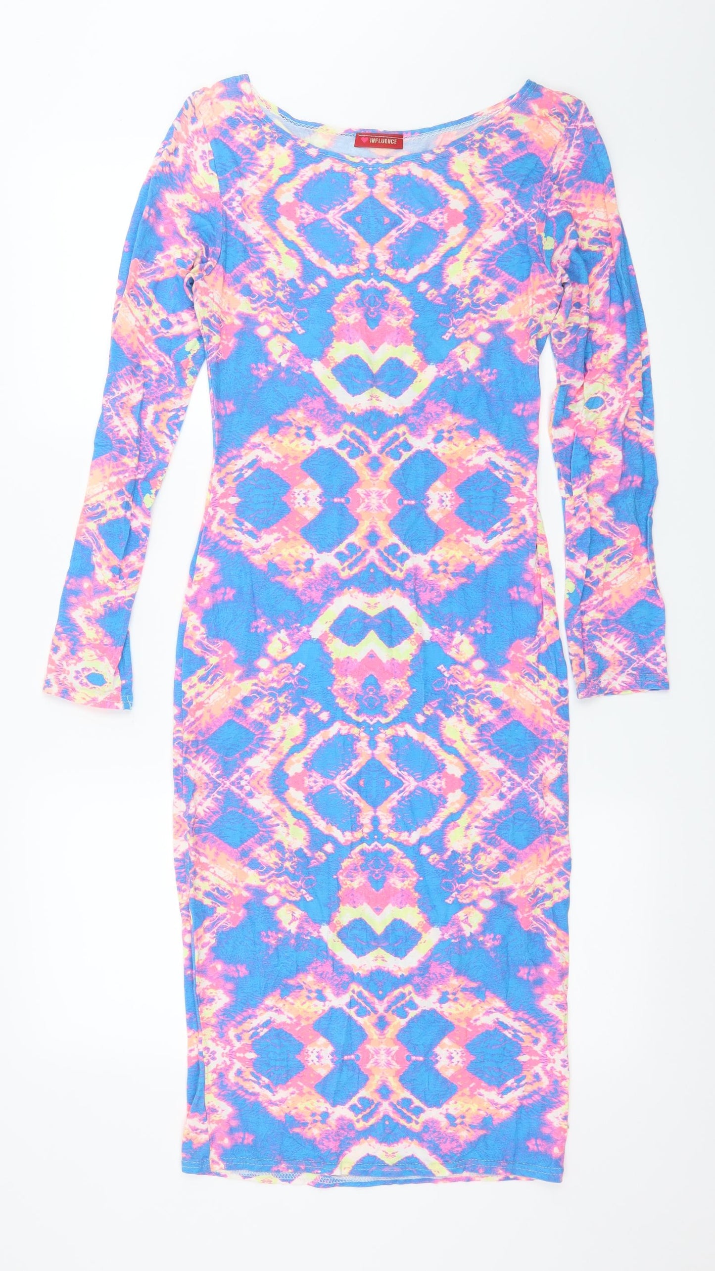 Influence Womens Blue Geometric Jersey Bodycon  Size S  - Abstract