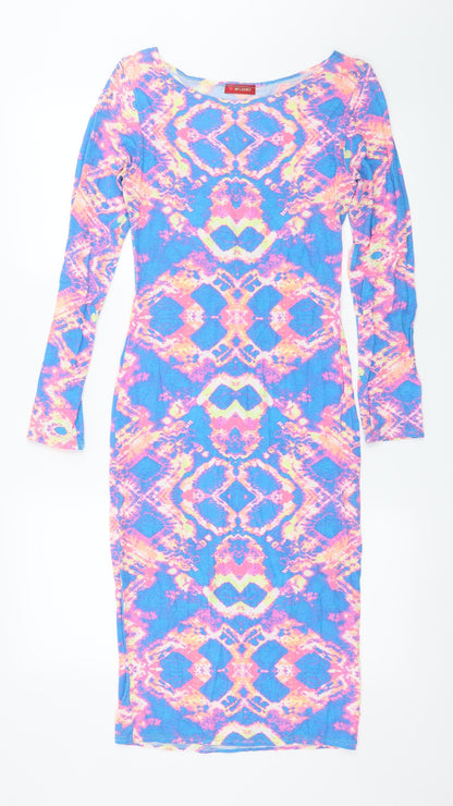 Influence Womens Blue Geometric Jersey Bodycon  Size S  - Abstract