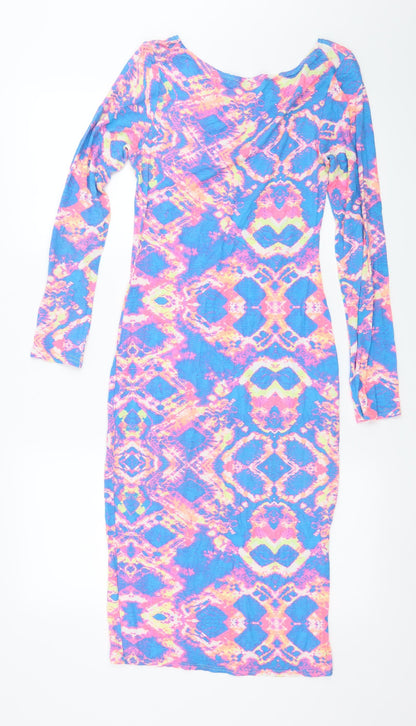 Influence Womens Blue Geometric Jersey Bodycon  Size S  - Abstract