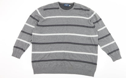 Atlantic Bay Mens Grey Striped Knit Pullover Jumper Size 2XL