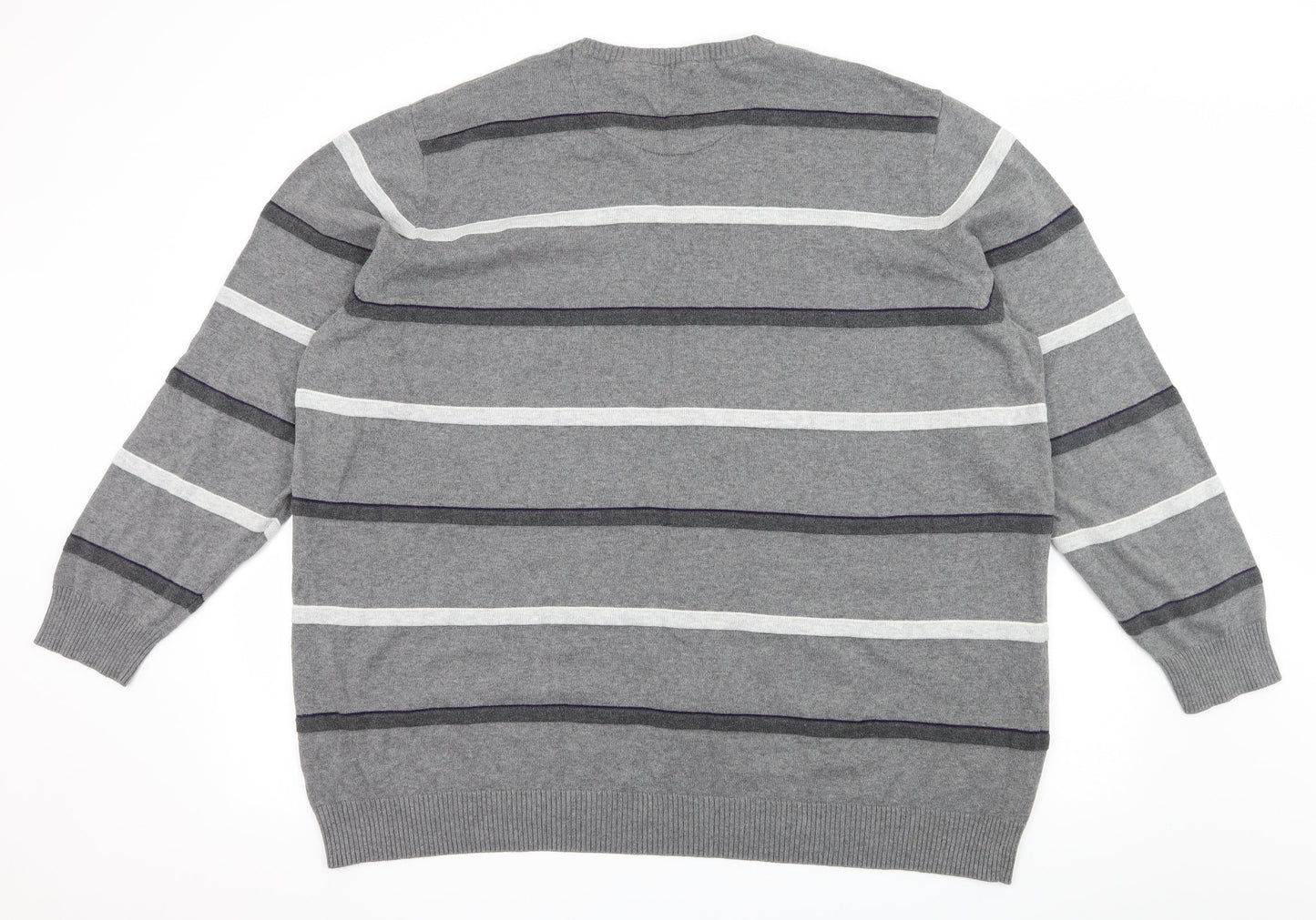 Atlantic Bay Mens Grey Striped Knit Pullover Jumper Size 2XL