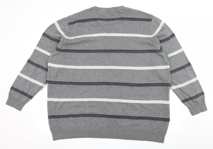 Atlantic Bay Mens Grey Striped Knit Pullover Jumper Size 2XL