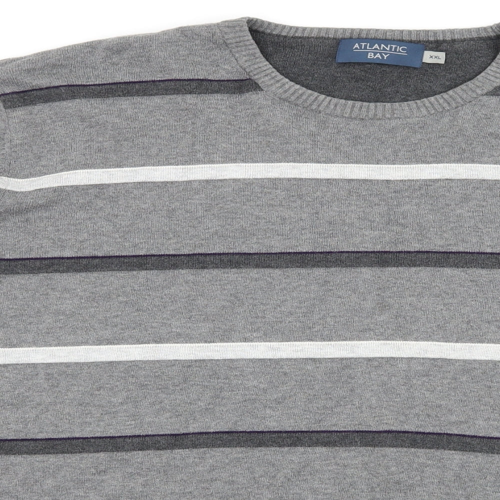 Atlantic Bay Mens Grey Striped Knit Pullover Jumper Size 2XL