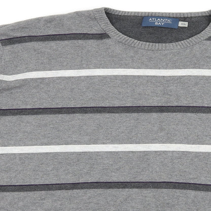 Atlantic Bay Mens Grey Striped Knit Pullover Jumper Size 2XL
