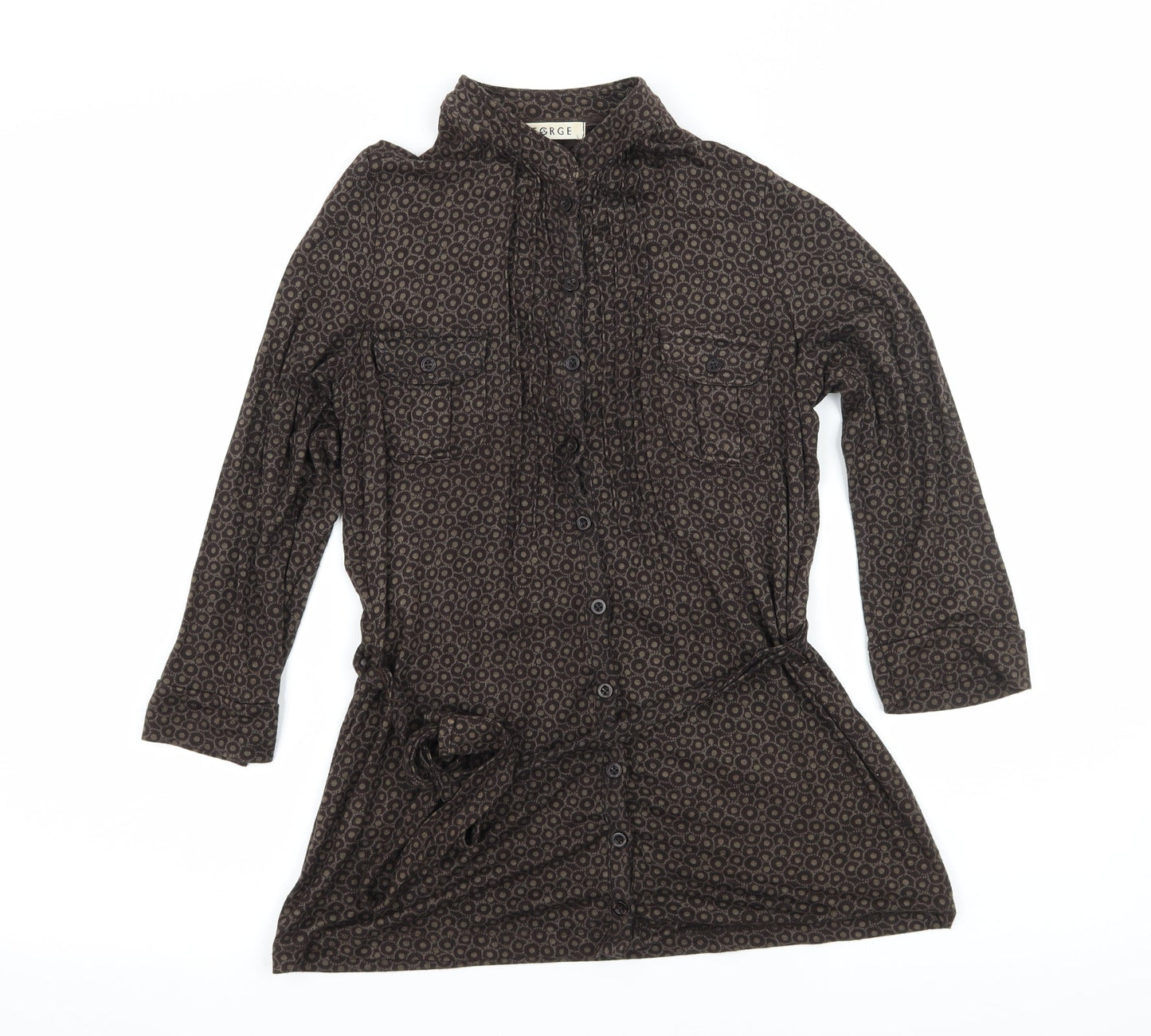 George Womens Brown Polka Dot Jersey Basic Button-Up Size 8