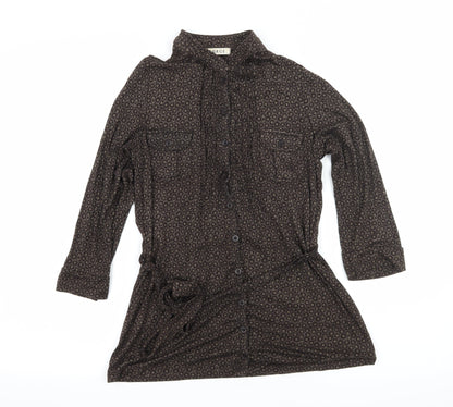 George Womens Brown Polka Dot Jersey Basic Button-Up Size 8