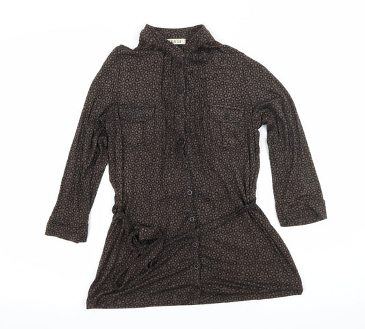 George Womens Brown Polka Dot Jersey Basic Button-Up Size 8