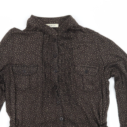 George Womens Brown Polka Dot Jersey Basic Button-Up Size 8
