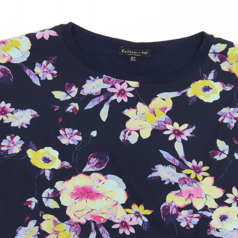 F&F Womens Blue Floral  Basic Blouse Size 10