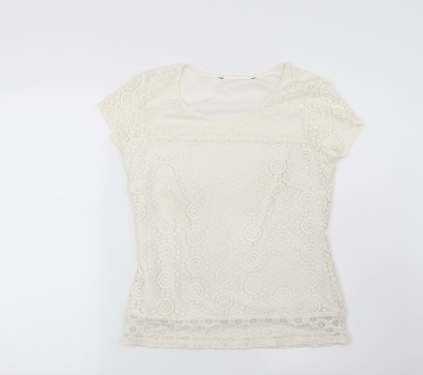 Womens UK Size 8 Preworn Beige Basic T-Shirt