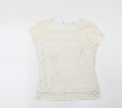 Womens UK Size 8 Preworn Beige Basic T-Shirt