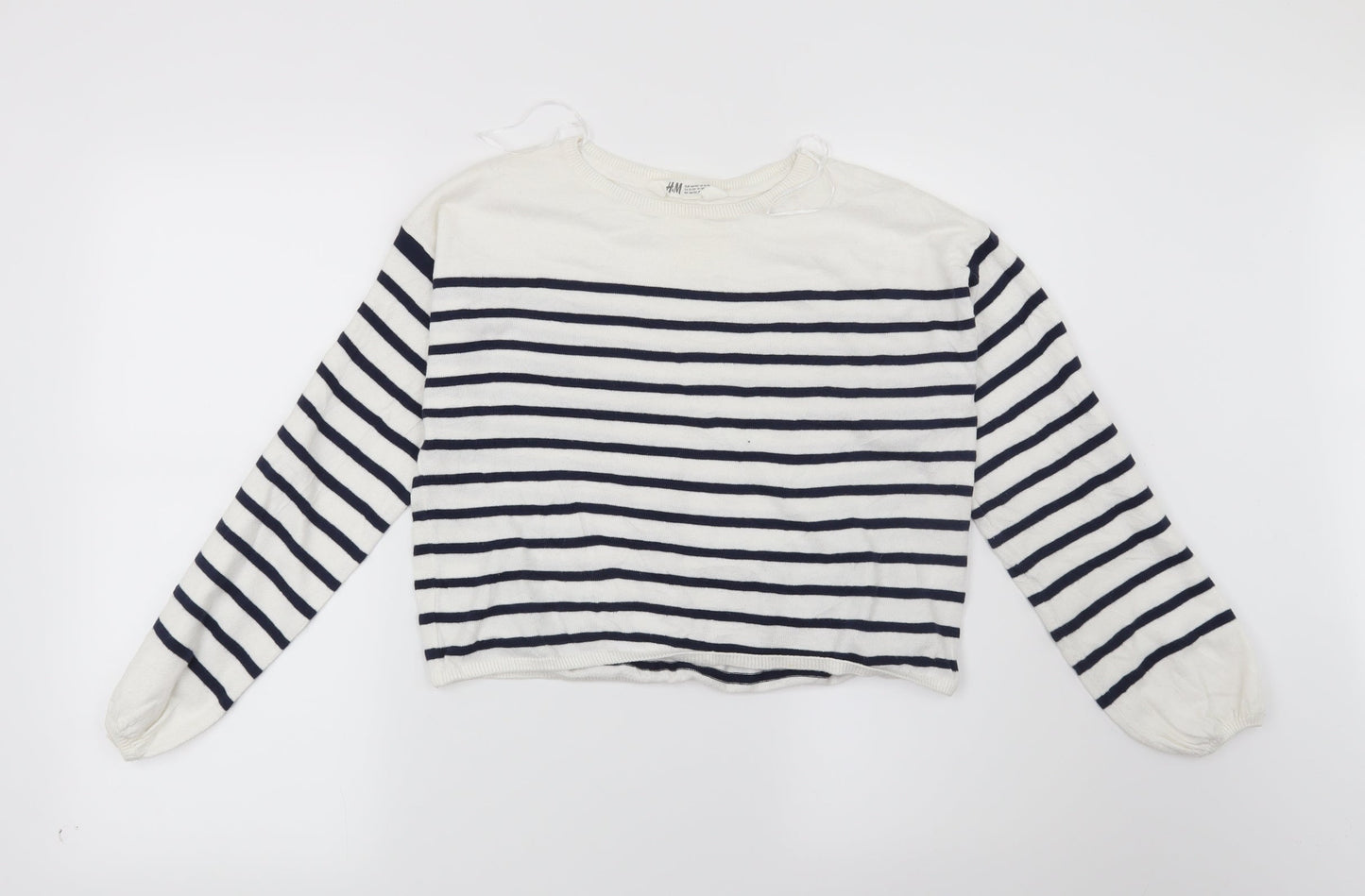 H&M Girls White Striped  Pullover Jumper Size 11-12 Years