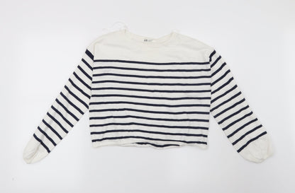 H&M Girls White Striped  Pullover Jumper Size 11-12 Years