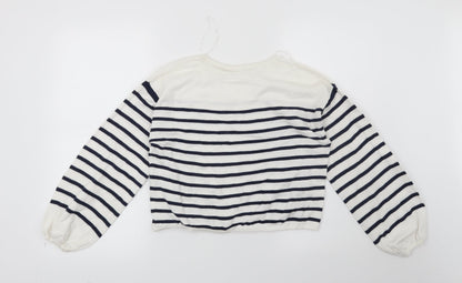 H&M Girls White Striped  Pullover Jumper Size 11-12 Years