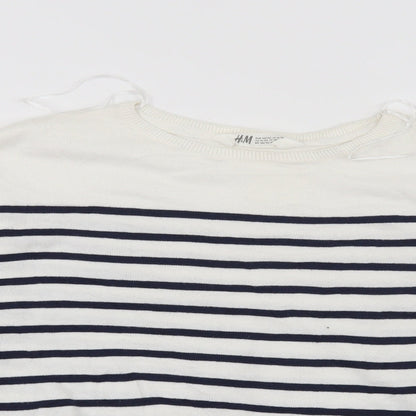 H&M Girls White Striped  Pullover Jumper Size 11-12 Years