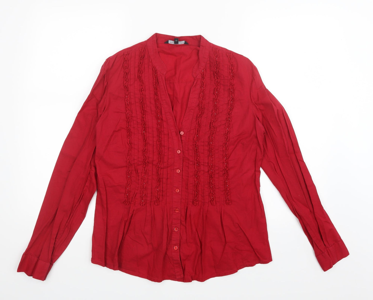 Womens UK Size 12 Debenhams Red Basic Button-Up