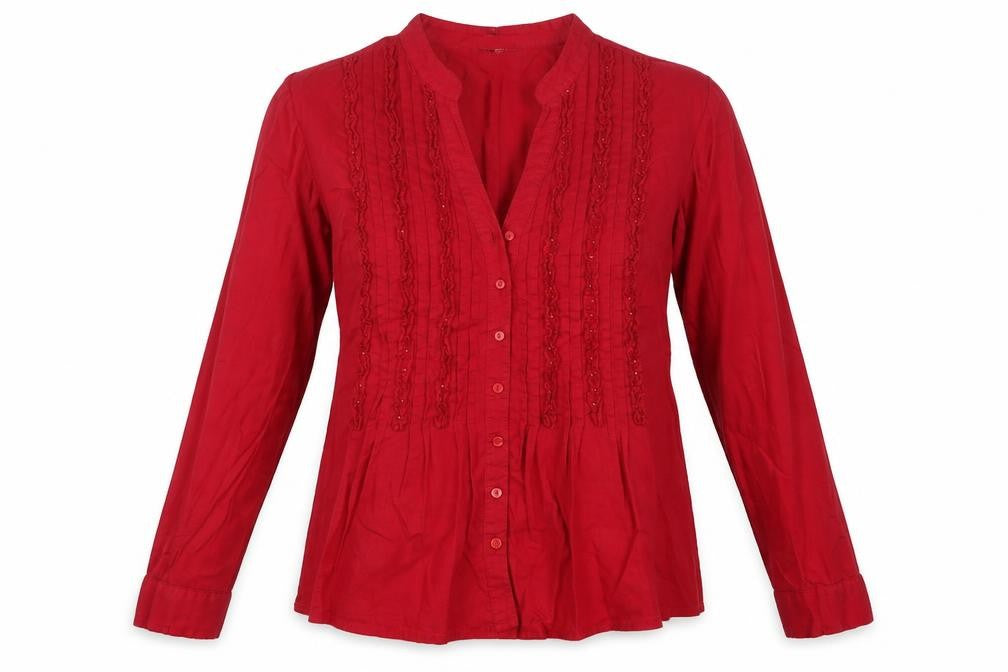 Womens UK Size 12 Debenhams Red Basic Button-Up