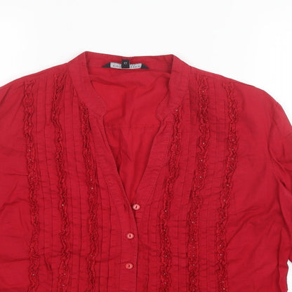 Womens UK Size 12 Debenhams Red Basic Button-Up