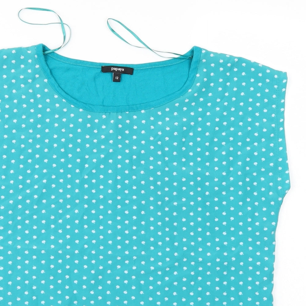 Papaya Womens Blue Polka Dot  Basic Blouse Size 12