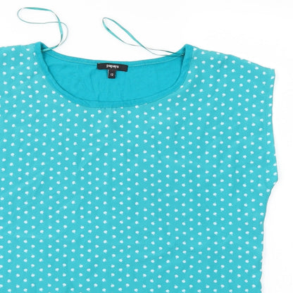Papaya Womens Blue Polka Dot  Basic Blouse Size 12