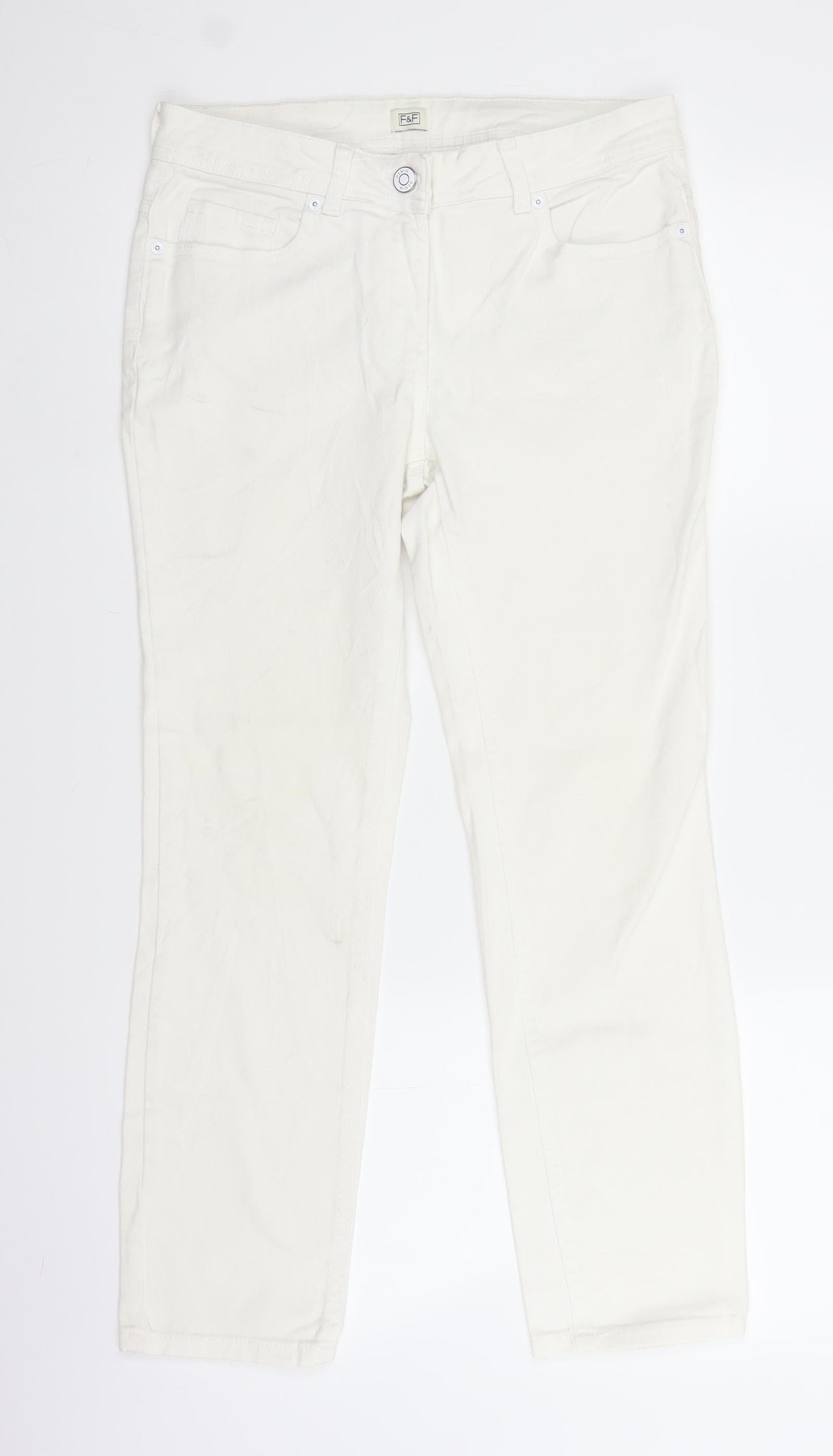 F&F Womens White  Denim Straight Jeans Size 10 L26 in