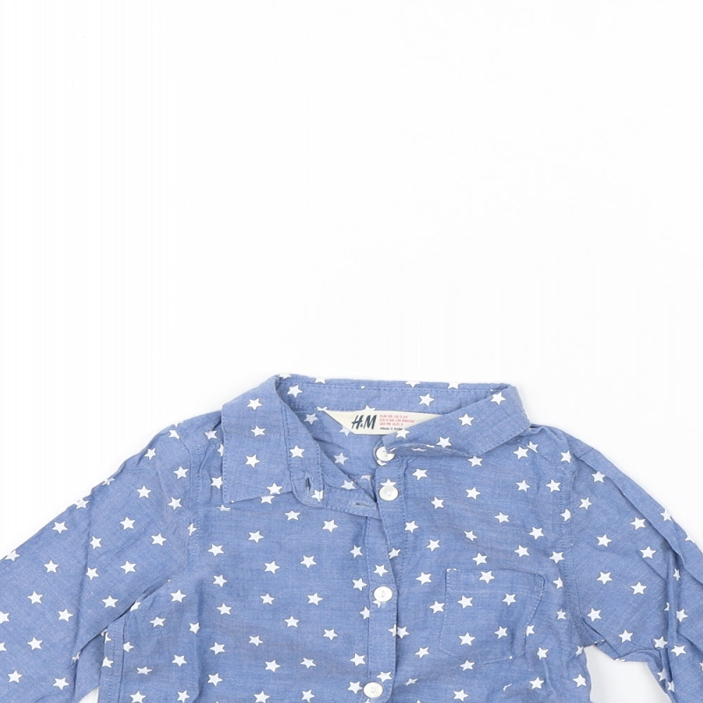 H&M Girls Blue Spotted  Basic Button-Up Size 2 Years