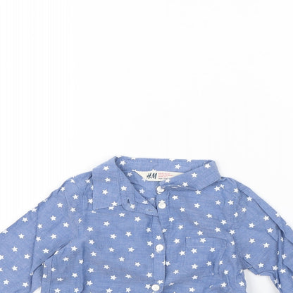 H&M Girls Blue Spotted  Basic Button-Up Size 2 Years