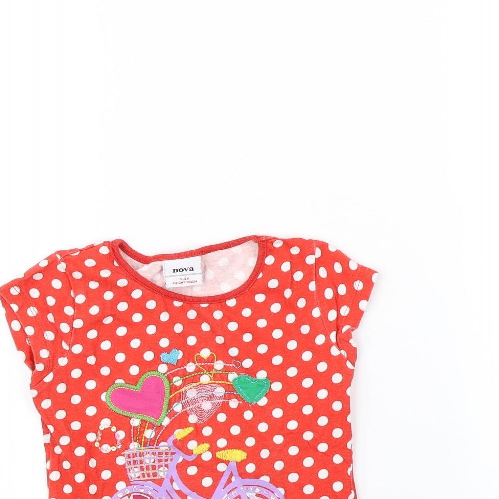 NOVA Girls Red Polka Dot  Basic T-Shirt Size 4 Years