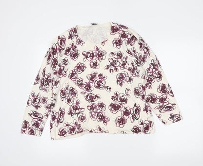 eatsex Womens White Floral  Pullover Jumper Size 18