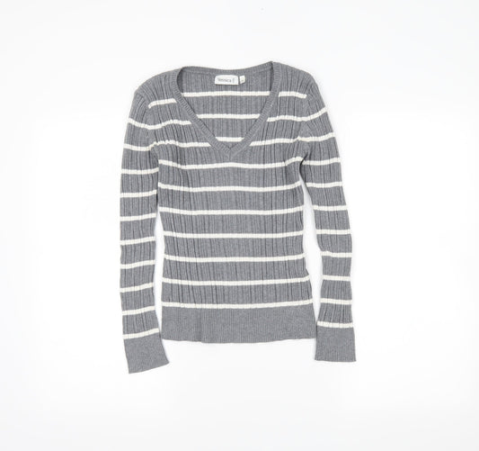 Yessica Womens Grey Striped  Tunic Jumper Size L