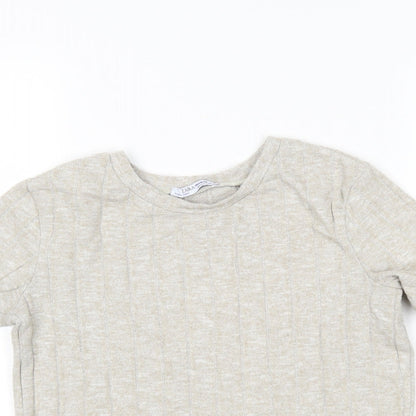 Womens UK Size S Zara Beige Cropped Polo