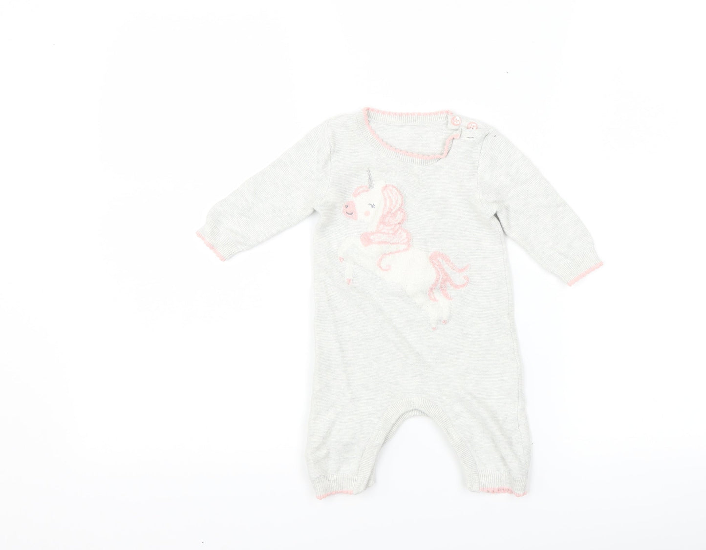 George Girls Grey   Babygrow One-Piece Size 0-3 Months  - Unicorns