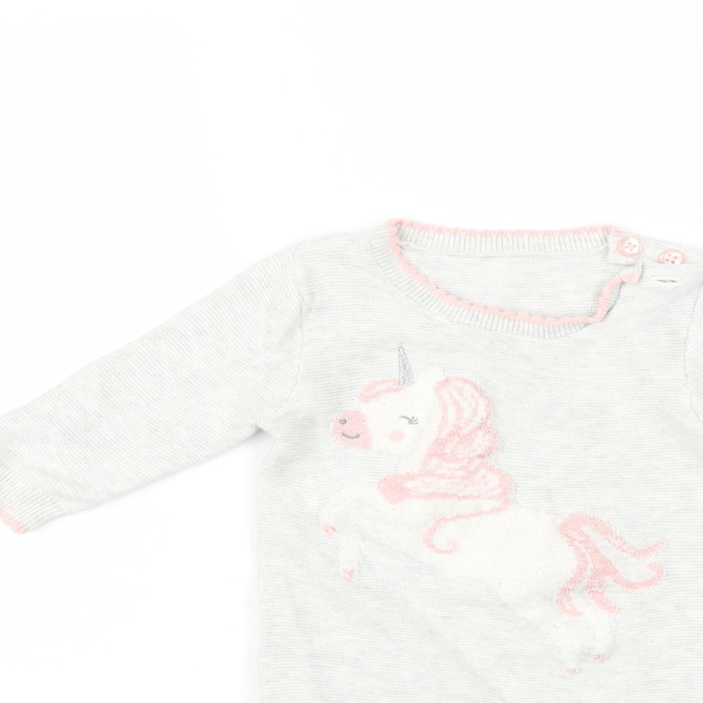 George Girls Grey   Babygrow One-Piece Size 0-3 Months  - Unicorns