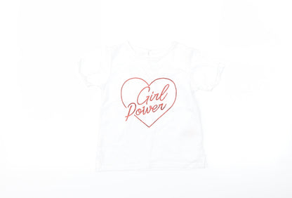 Matalan Girls White   Basic T-Shirt Size 2-3 Years  - girl power