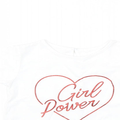 Matalan Girls White   Basic T-Shirt Size 2-3 Years  - girl power
