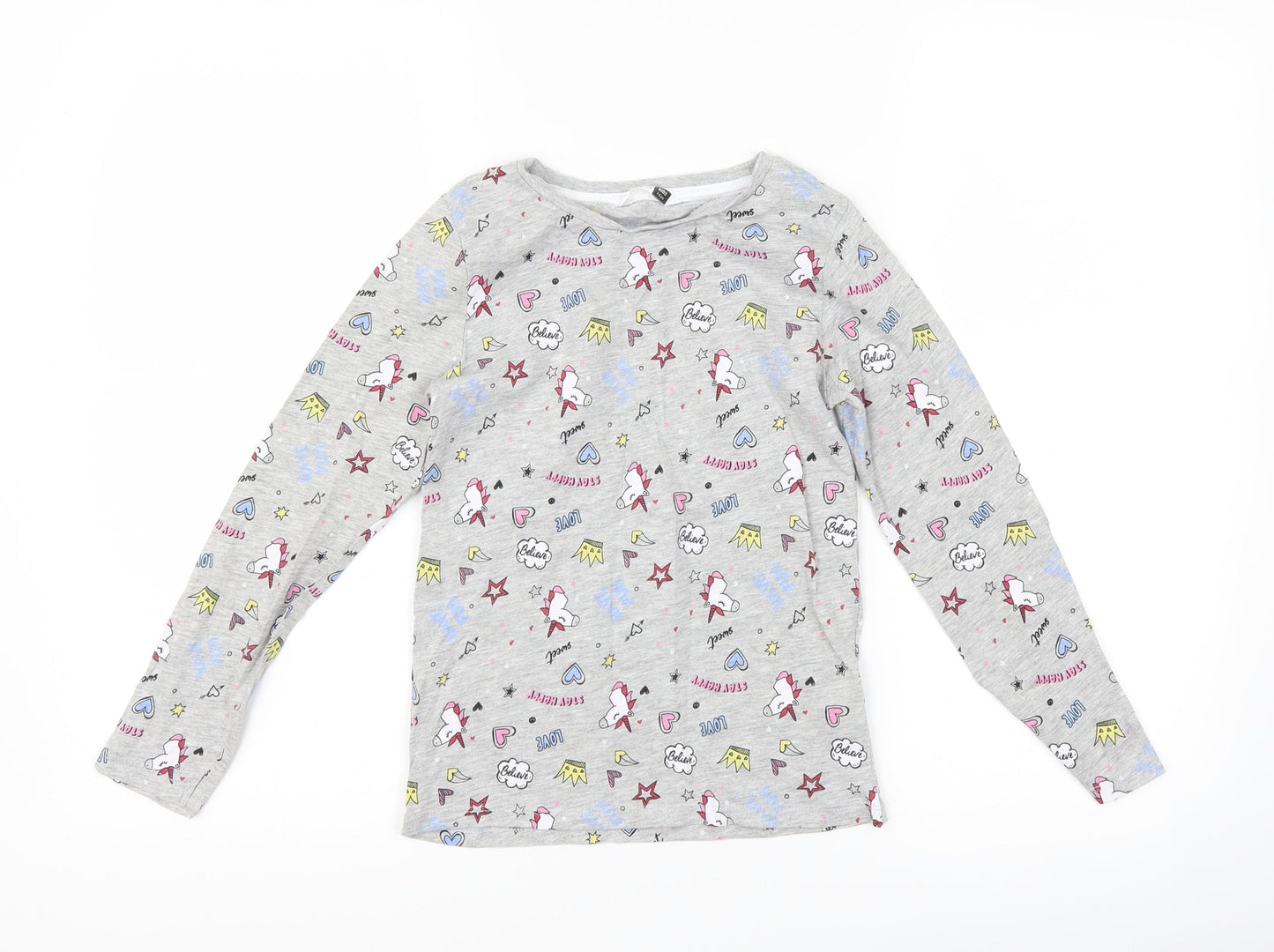 pep & Co Girls Grey   Basic T-Shirt Size 7-8 Years  - unicorn