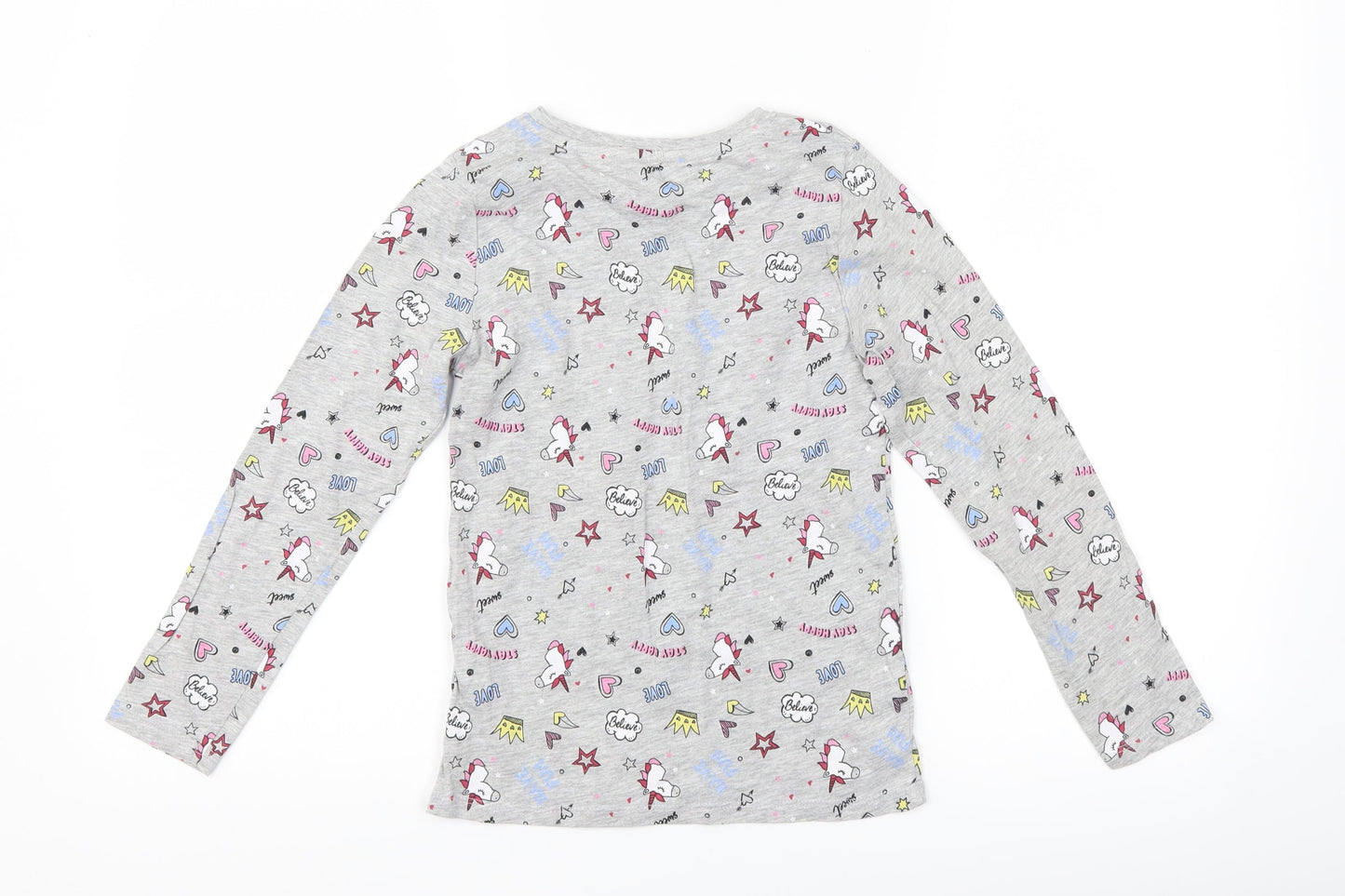pep & Co Girls Grey   Basic T-Shirt Size 7-8 Years  - unicorn