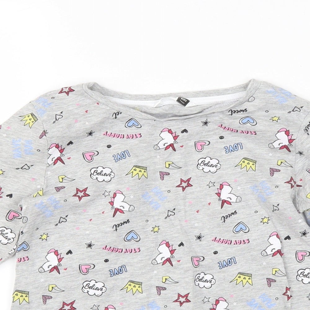 pep & Co Girls Grey   Basic T-Shirt Size 7-8 Years  - unicorn