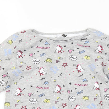 pep & Co Girls Grey   Basic T-Shirt Size 7-8 Years  - unicorn