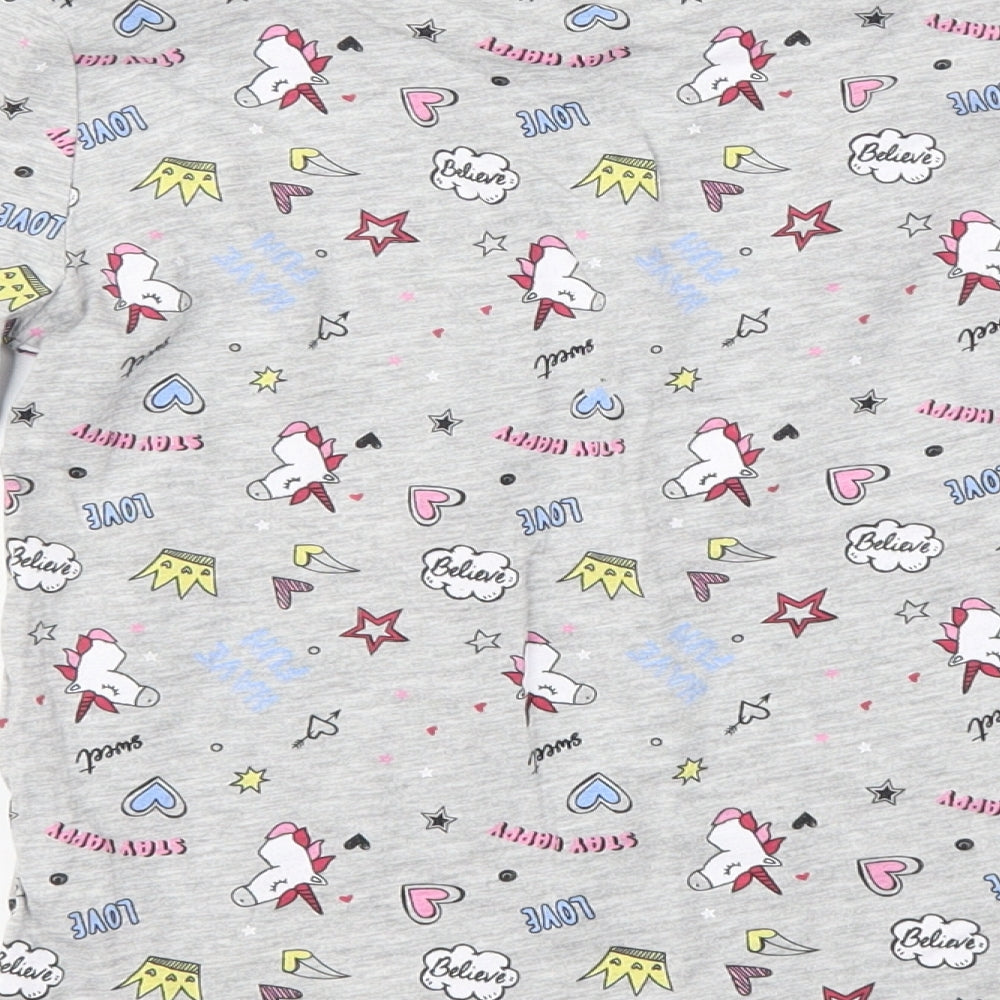 pep & Co Girls Grey   Basic T-Shirt Size 7-8 Years  - unicorn