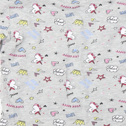 pep & Co Girls Grey   Basic T-Shirt Size 7-8 Years  - unicorn