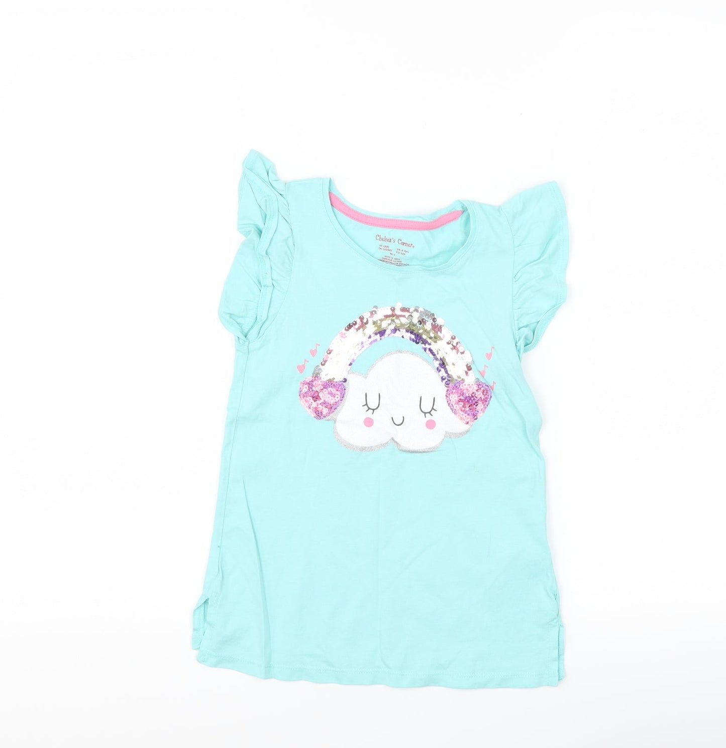 Chelsea's corner Girls Blue   Basic T-Shirt Size 6-7 Years  - rainbow