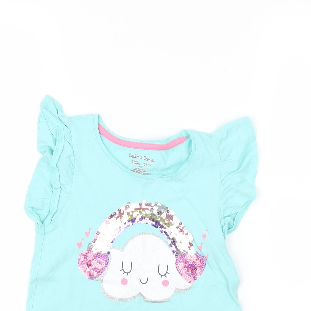 Chelsea's corner Girls Blue   Basic T-Shirt Size 6-7 Years  - rainbow