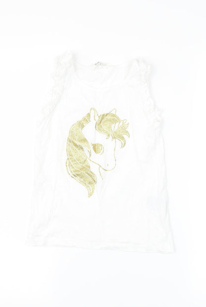 H&M Girls White   Basic T-Shirt Size 7-8 Years  - unicorn