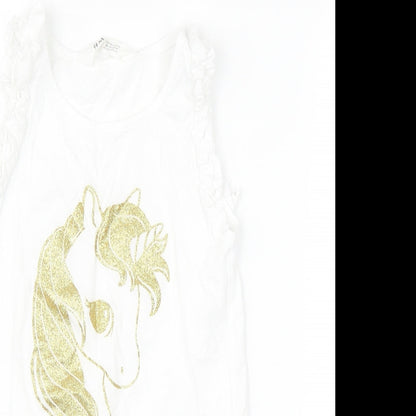 H&M Girls White   Basic T-Shirt Size 7-8 Years  - unicorn
